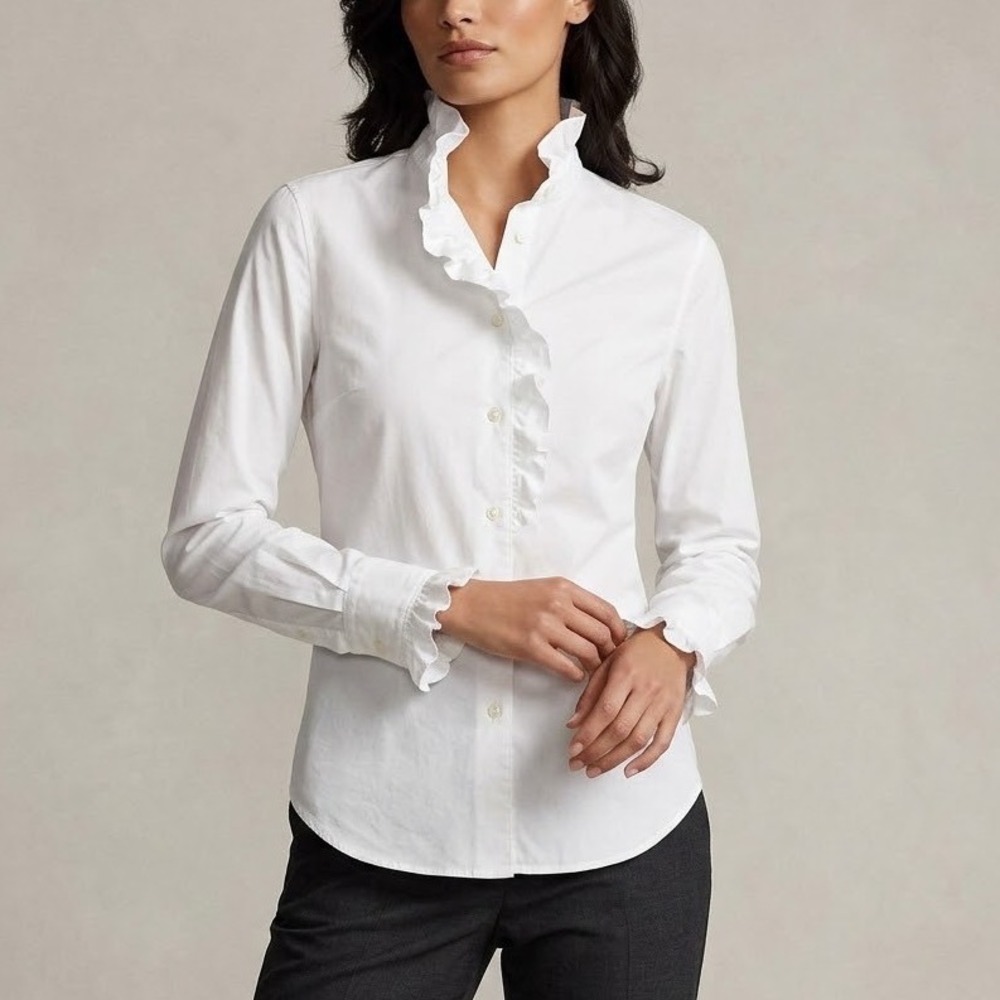 Vintage Ralph Lauren Sport Ruffle Button Down Shirt Sz 4 Victorian Equestrian